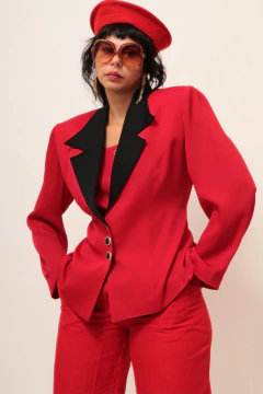 Blazer vermelho acinturado det preto - loja online
