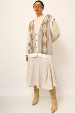 Colete branco com detalhe bege vintage - loja online