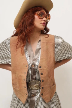 colete couro costas cetim vintage - comprar online