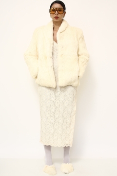 Casaco PELE forrado creme chic estruturado vintage na internet