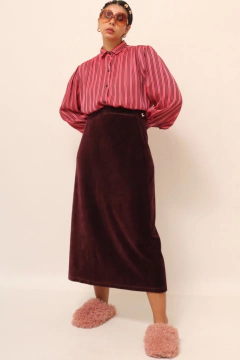 Imagem do Saia veludo cintura mega alta vinho