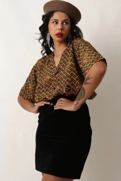 Blusa pijama vintage detalhe estampa