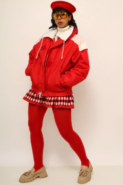 Jaqueta Puffer vermelha esportiva recorte branco garimpada Portugal - comprar online