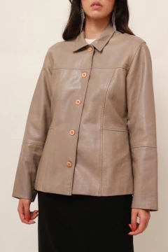 Imagem do Blazer couro cinza forrado vintage