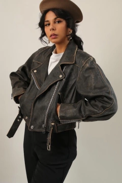 Jaqueta couro biker M’OFFICER vintage - comprar online