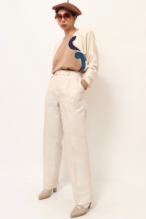 calça cintura mega alta estilo linho