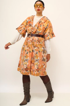 Vestido estampado flores laranja vintage - comprar online