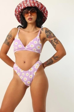 conjunto biquini top + calcinha lilas margaridas NOVO