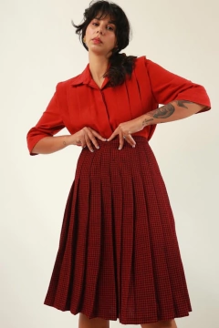 Saia lã xadrez plissada cintuta alta forrada - loja online