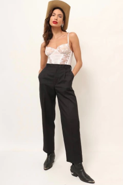 calça cintura alta vintage alfaiataria preto - Capichó Brechó
