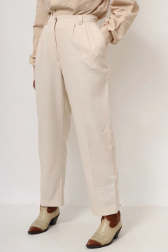 Calça cintura alta creme viscose C.G.C - Capichó Brechó