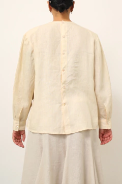 Camisa linho manga longa bege - loja online
