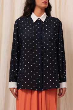 Camisa poa vintage azul gola off - comprar online