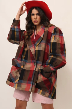 Blazer maxi alfaiataria xadrez estrutura na internet