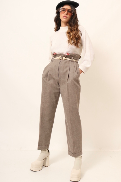 Calça cenoura lã cintura alta CINZA vintage ( PESPCTIVA)