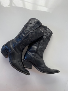 Bota couro western preta vintage 34 - loja online