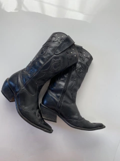 Bota couro western preta vintage 34 - loja online