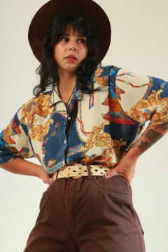 Blusa algodão estampa cavalo punho