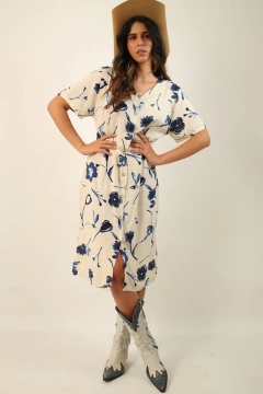 vestido floral off white flores azul vintage