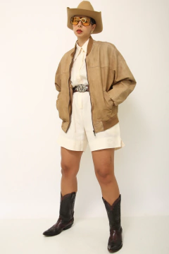 Jaqueta bomber bege YSL vintage couro na internet