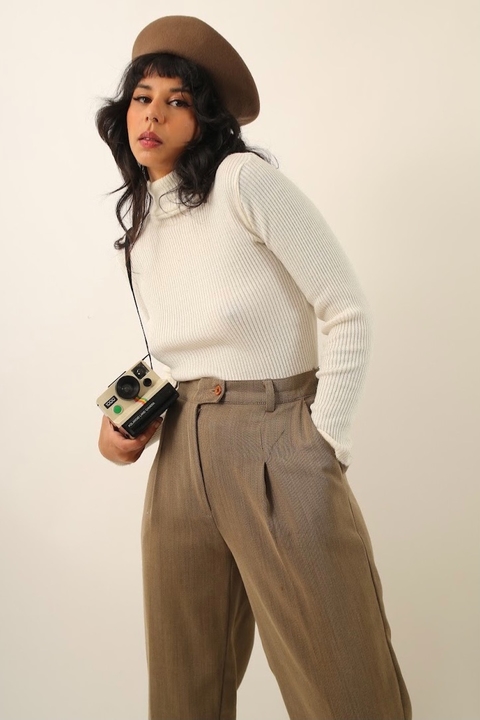 Gola tricot creme canelada vintage