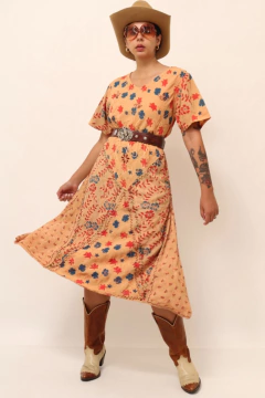 Vestido floral bege flores sertão - comprar online
