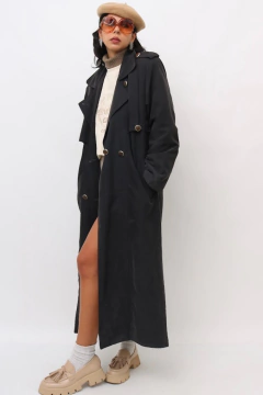 trenc coat preto aveludado vintage