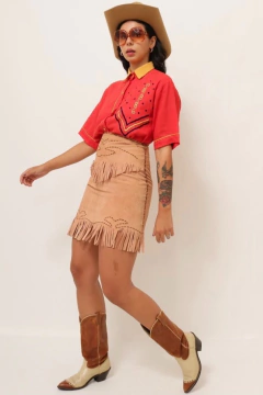 Saia cintura alta couro western vintage - comprar online