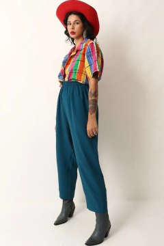 calça cintura alta verde xadrez - comprar online