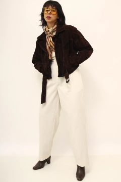 Jaqueta couro marrom cropped vintage - loja online