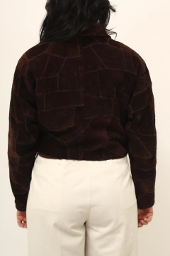 Jaqueta couro marrom cropped vintage - comprar online