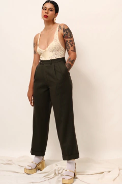 Calça 100% lã verde cintura alta - comprar online