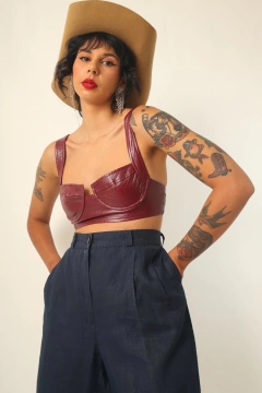 top couro fake vinho estilo corset vinho - comprar online