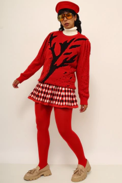 Pulover vermelho estampa preta manga princesa