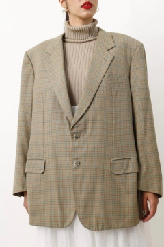 Blazer xadrez em lã oliva oversize forrado na internet