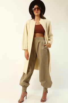 Calça baggy bege detalhe pregas vintage - Capichó Brechó