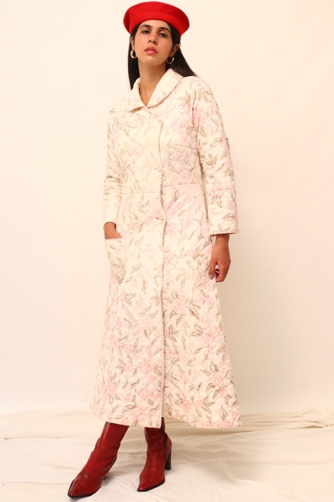 Robe flores off white matelasse vintage