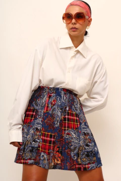 Saia plissada estampada cintura alta na internet