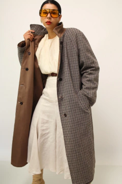Treanch coat dupla face bege e xadrez vintage