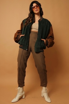 Jaqueta bomber couro bicolor vintage