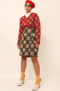 Pulover xadrez vintage vermelho classico - loja online