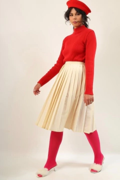 Saia cintura alta pregas creme vintage - comprar online