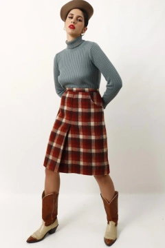 saia xadrez cintura alta em lã - comprar online