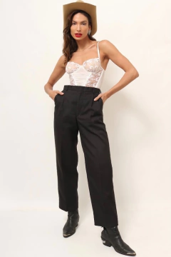 calça cintura alta vintage alfaiataria preto na internet