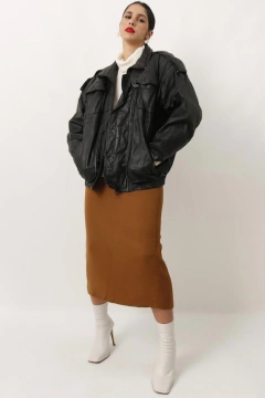 Jaqueta couro preta bomber forrada vintage C.G.C