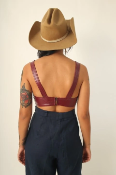 top couro fake vinho estilo corset vinho - loja online
