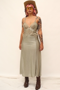 SLEEP DRESS verde acetinada vintage