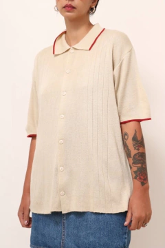 Imagem do Pulover tricot bege listra vermelho 70´s