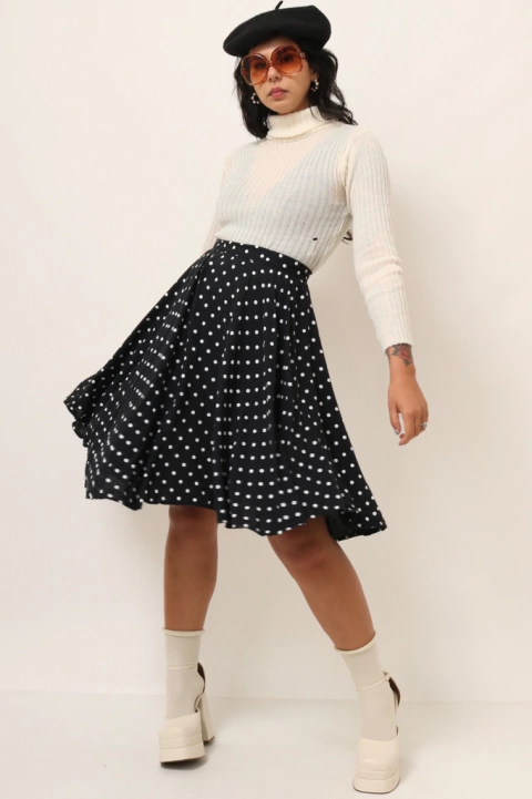 saia cintura alta poa vintage