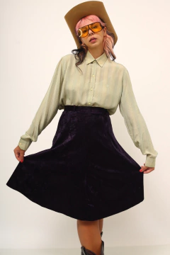 Saia veludo roxa cintura alta